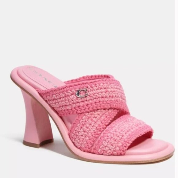 COACH Quintin Pink Cross Strap Crochet Slip On Sandals New - Picture 1 of 9